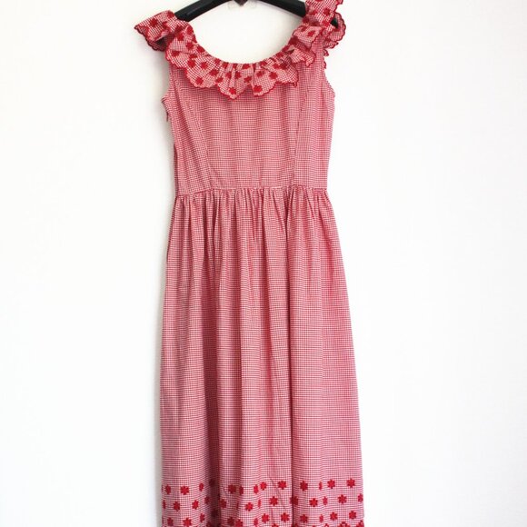 Doen Liesel Cherry Red Paris Gingham eyelet dress, Size M - Picture 5 of 10